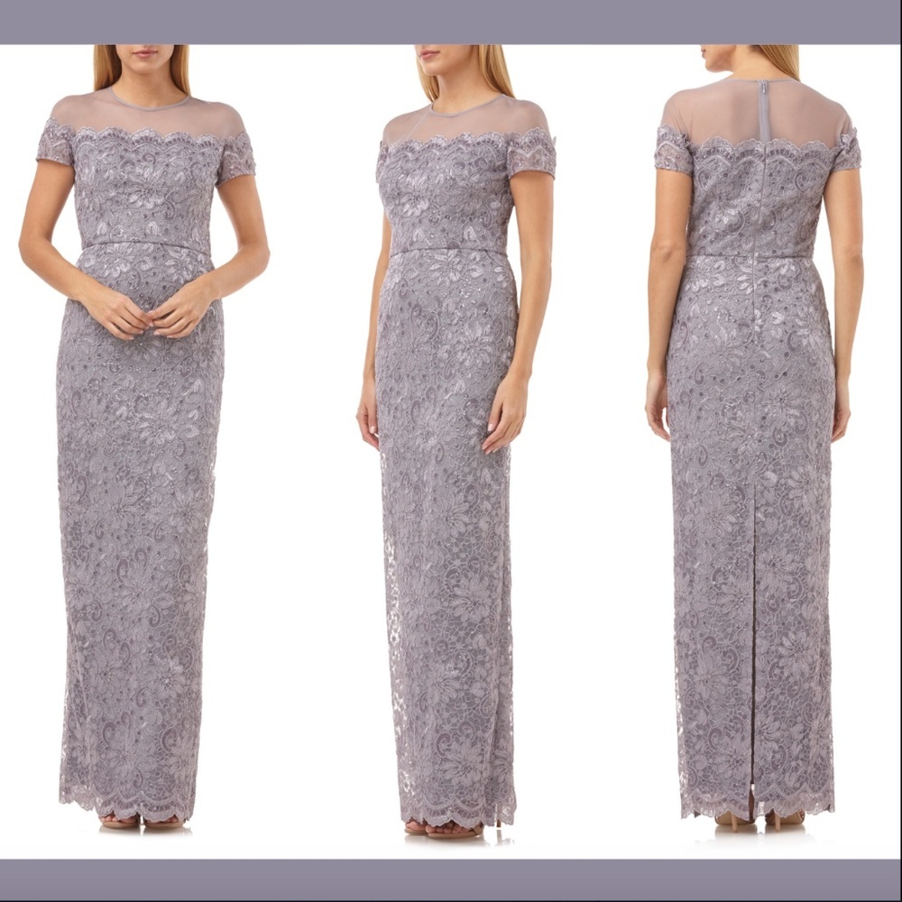 NWT $380 JS Collection Sequin Lace Gown Purple‎ SYV [ SZ 2 ] #E995